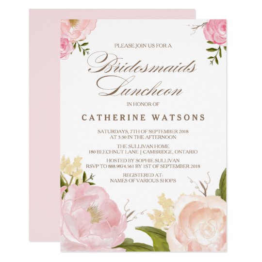 romantic watercolor flowers bridesmaids luncheon invitation zazzle com