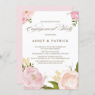 Romantic Watercolor Flowers Engagement Invitation