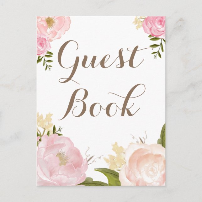 Romantic Watercolor Flowers Guest Book Wedding Postcard (Front)