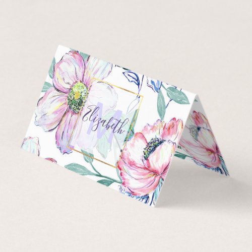 Romantic watercolor flowers hand paint design business card
