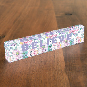 Romantic watercolor flowers hand paint design desk name plate