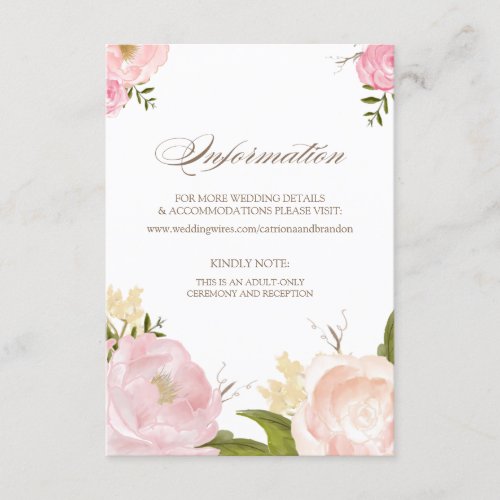 Romantic Watercolor Flowers Information Card