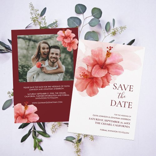 Romantic Watercolor Flowers Photo Save The Date Invitation