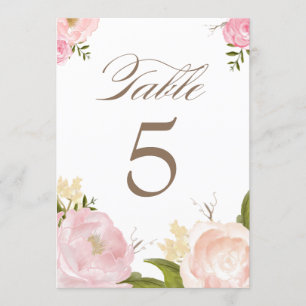Romantic Watercolor Flowers Table Numbers Card