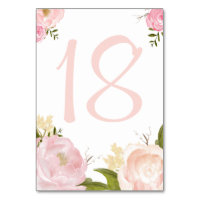 Romantic Watercolor Flowers Table Numbers Card