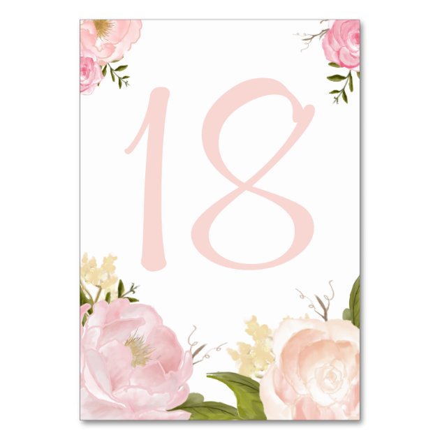 Romantic Watercolor Flowers Table Numbers Card