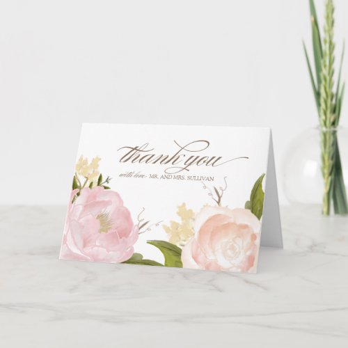 Romantic Watercolor Flowers Thank You Card