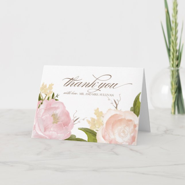 Romantic Watercolor Flowers Thank You Card (Front)