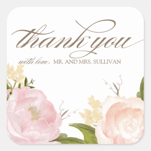 Romantic Watercolor Flowers Thank You Sticker