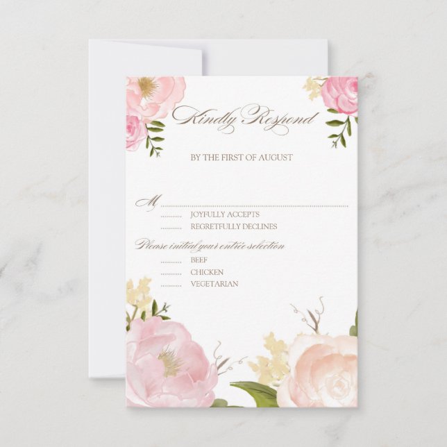 Romantic Watercolor Flowers Wedding Entree RSVP Card (Front)