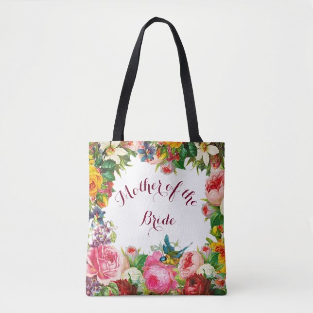 Romantic Watercolor Flowers Wedding Favor Tote Bag (Front)