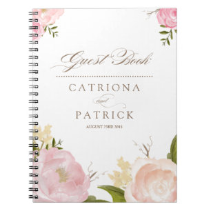 Romantic Watercolor Flowers Wedding Guest Book