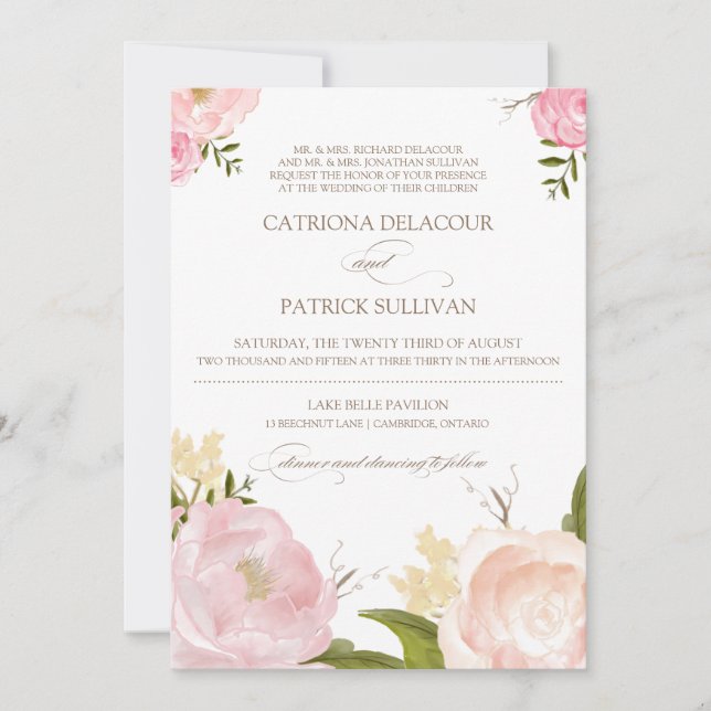 Romantic Watercolor Flowers Wedding Invitation II (Front)