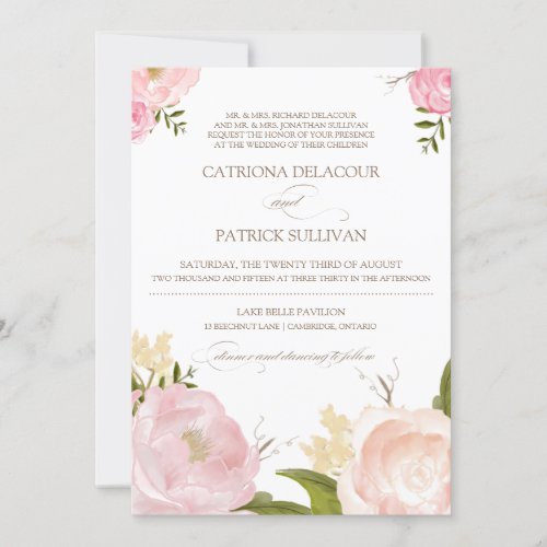 Romantic Watercolor Flowers Wedding Invitation II