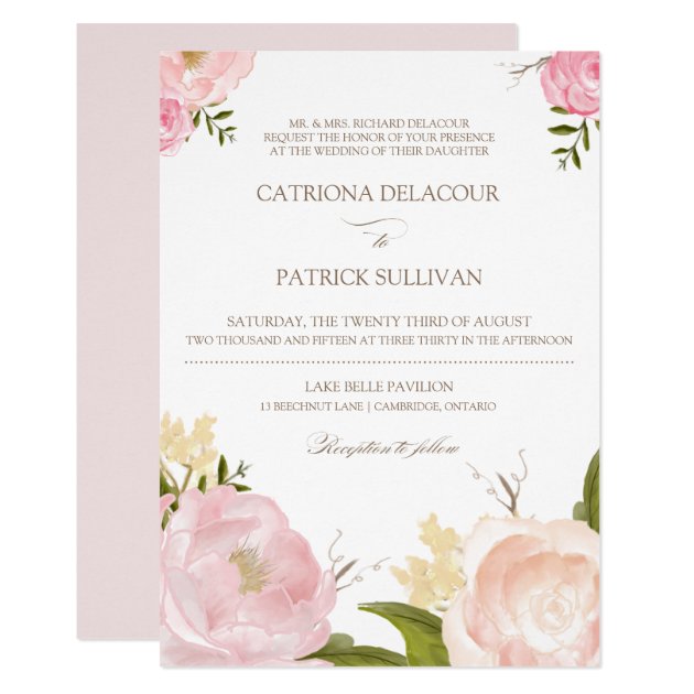 Romantic Watercolor Flowers Wedding Invitation III