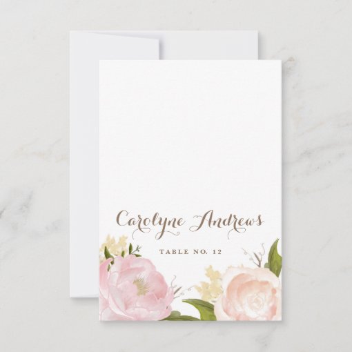 Romantic Watercolor Flowers Wedding Place Card 