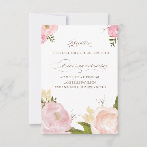 Romantic Watercolor Flowers Wedding Reception Card