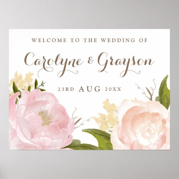 Romantic Watercolor Flowers Wedding Welcome Sign Poster