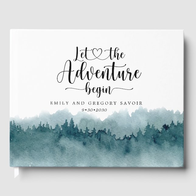 Romantic Watercolor Forest Mountains Guest Book (Front)