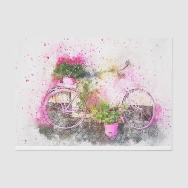 Romantic Watercolor Garden Bicycle Decoupage Tissue Paper (Front)