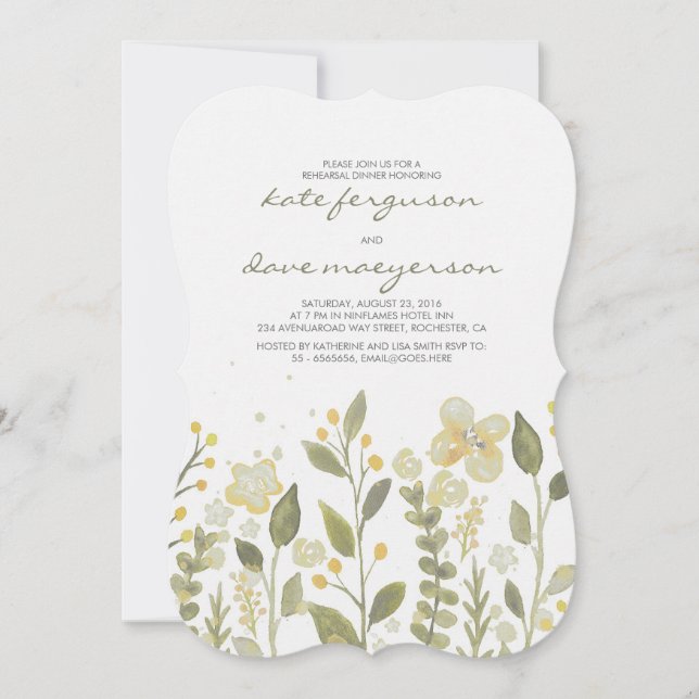 Romantic Watercolor Garden Flower Rehearsal Dinner Invitation (Front)