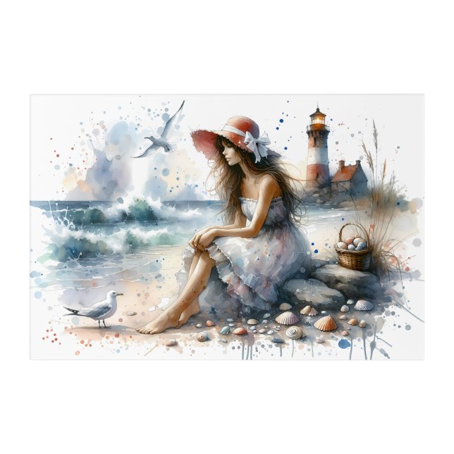 Romantic Watercolor Girl by Lighthouse Acrylic Print (Front)