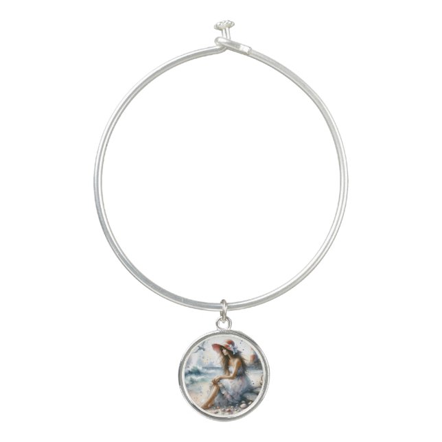 Romantic Watercolor Girl by Lighthouse Bangle Bracelet (Front)