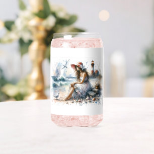 Romantic Watercolor Girl by Lighthouse Can Glass