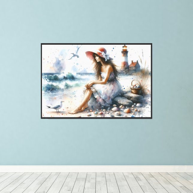 Romantic Watercolor Girl by Lighthouse Canvas Print (Insitu(Wood Floor))