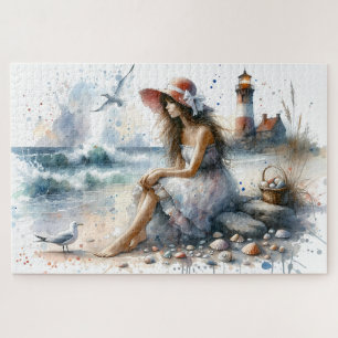 Romantic Watercolor Girl by Lighthouse Jigsaw Puzzle