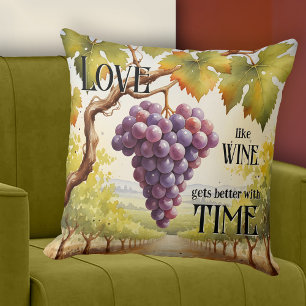 Romantic Watercolor Grapes Wine Lover Throw Pillow