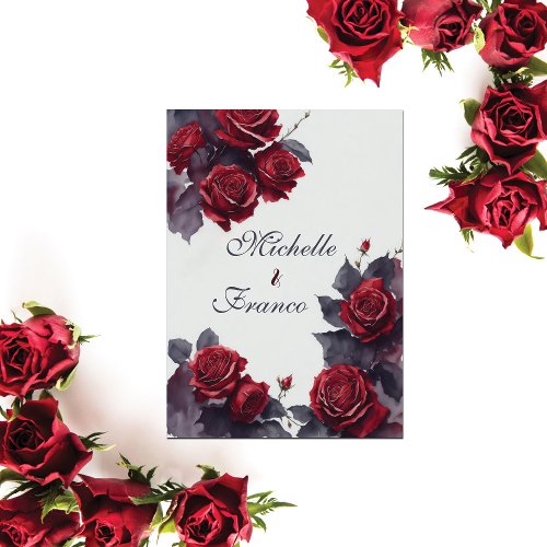 Romantic Watercolor Gray Red Roses Winter Wedding Invitation
