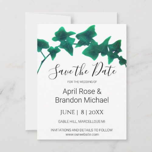 Romantic watercolor Green English Ivy painting  Save The Date