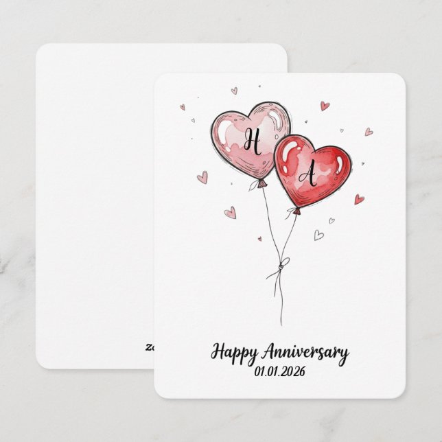 Romantic Watercolor Heart Custom Anniversary Holiday Card (Front/Back)