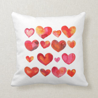 Romantic watercolor heart pattern throw pillow
