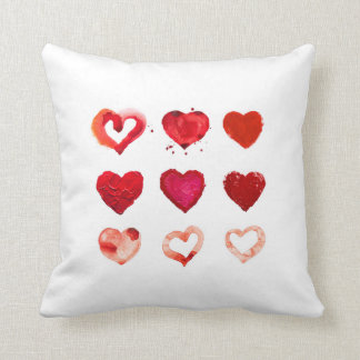 Romantic watercolor heart pattern throw pillow