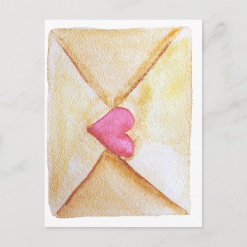 Romantic watercolor heart postcard