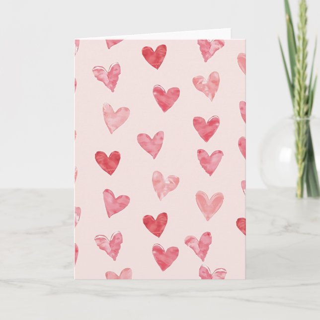 Romantic Watercolor Hearts Card (Front)