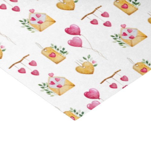 Romantic Watercolor Hearts illustrations Pattern Tissue Paper