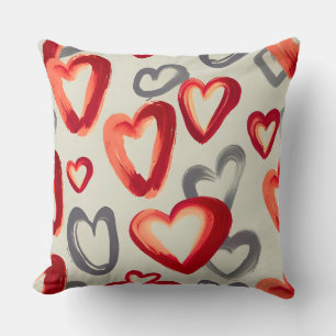 Romantic Watercolor Hearts Throw Pillow