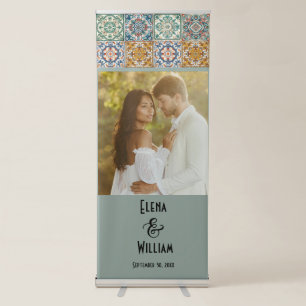 Romantic Watercolor Italian tiles Wedding Retractable Banner