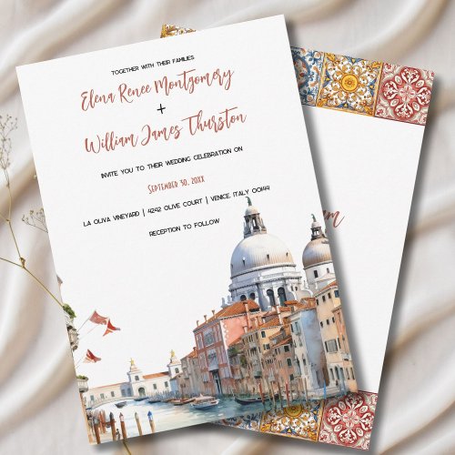 Romantic Watercolor Italy Destination Wedding  Invitation