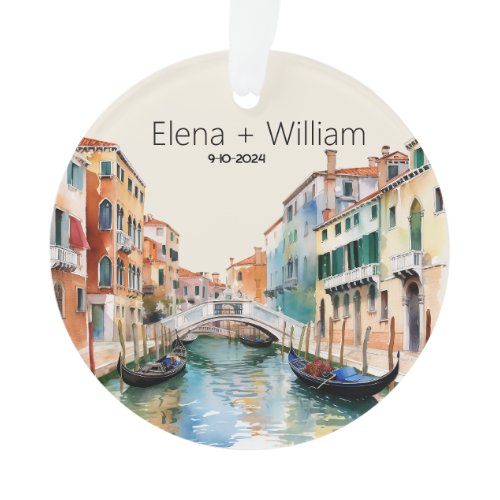 Romantic Watercolor Italy Wedding Newlywed Ornament