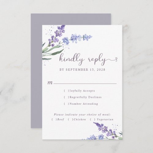 Romantic Watercolor Lavender Floral  Meal Choice RSVP Card