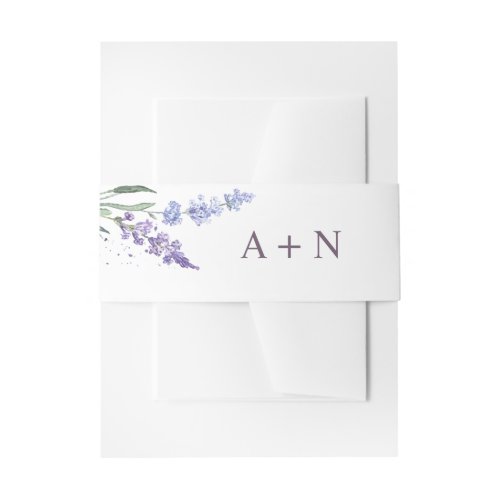 Romantic Watercolor Lavender Floral Monogram Invitation Belly Band