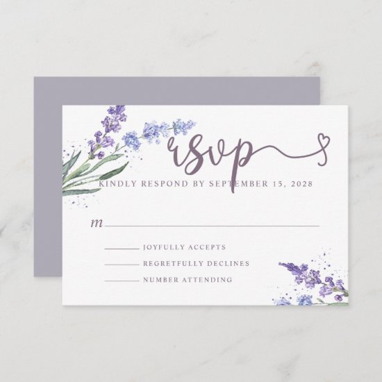 Romantic Watercolor Lavender Floral RSVP Card