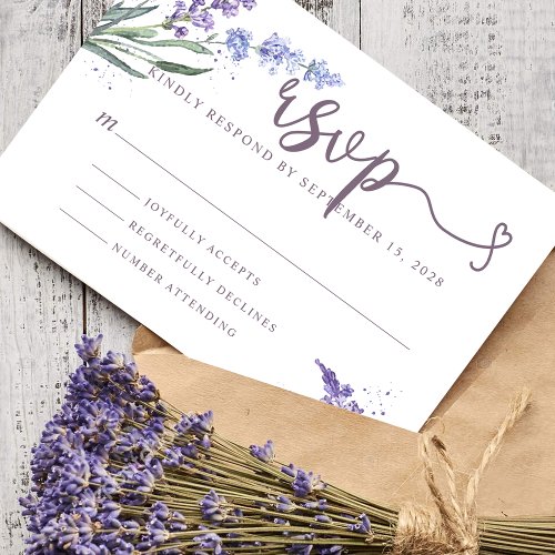 Romantic Watercolor Lavender Floral RSVP Card