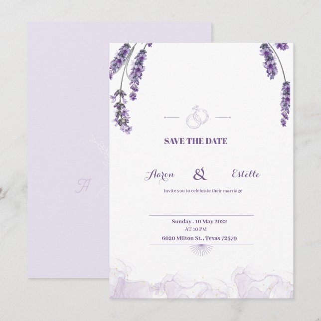Romantic Watercolor Lavender Floral Wedding Invita Invitation (Front/Back)
