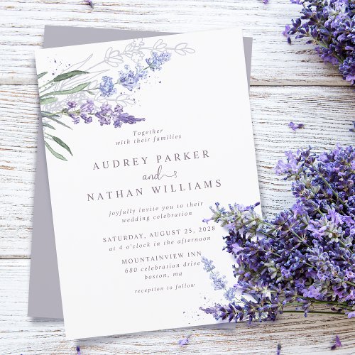 Romantic Watercolor Lavender Floral Wedding Invitation