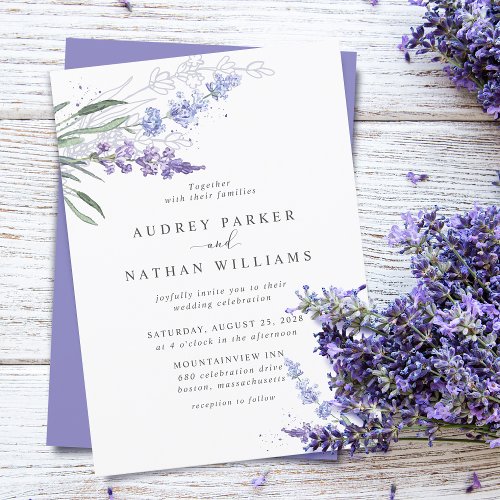 Romantic Watercolor Lavender Floral Wedding Invitation